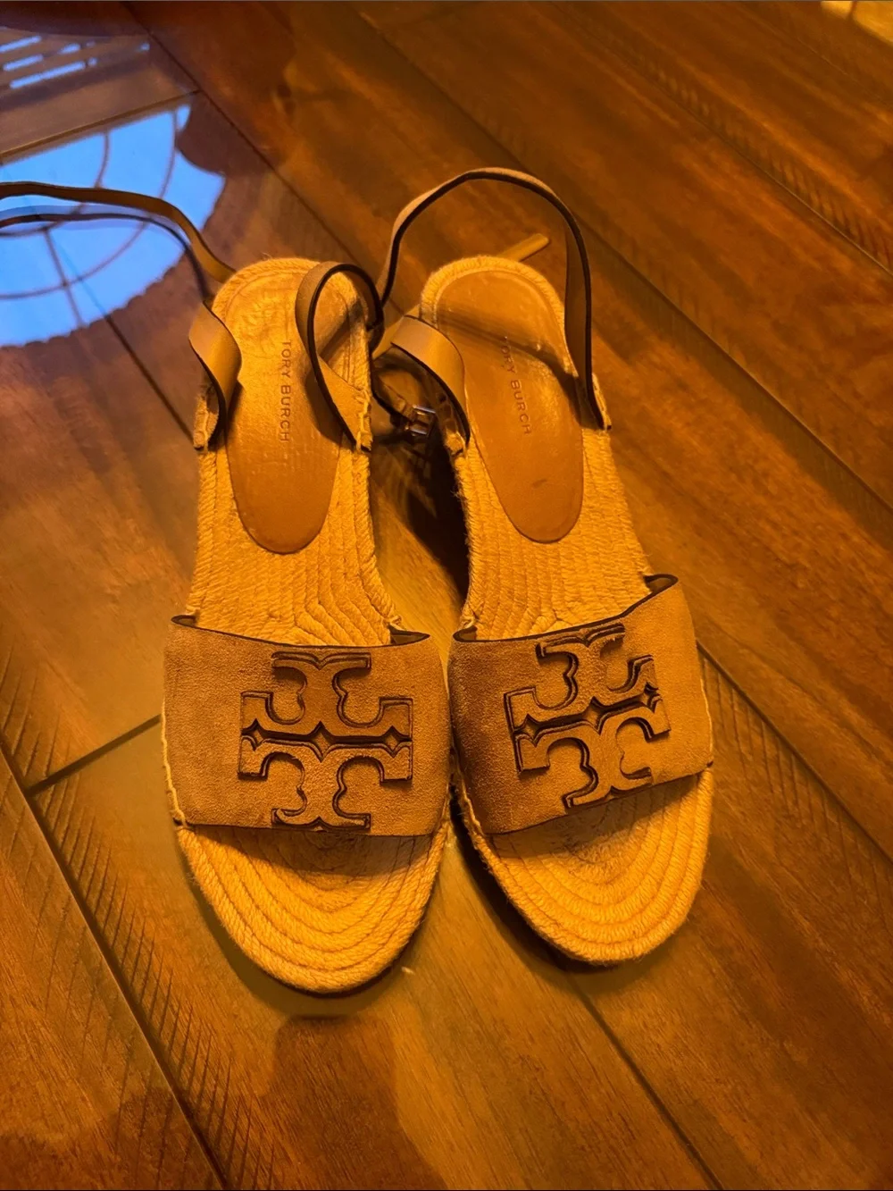 Tory Burch Neutral Beige Espadrille Sandals with Logo Accent